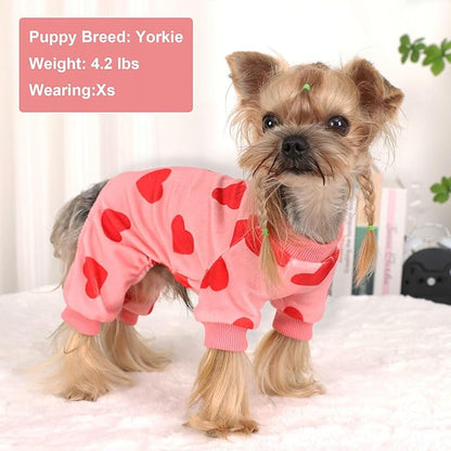 Dog Pajamas for Small Dogs Girl Boy Super Soft Dog Clothes Fleece Puppy Pjs Jammies 4 Leg for Chihuahua Yorkie Winter Spring Onesies Jumpsuit Clothing Cute Pet Outfits Pink Love Heart, XS