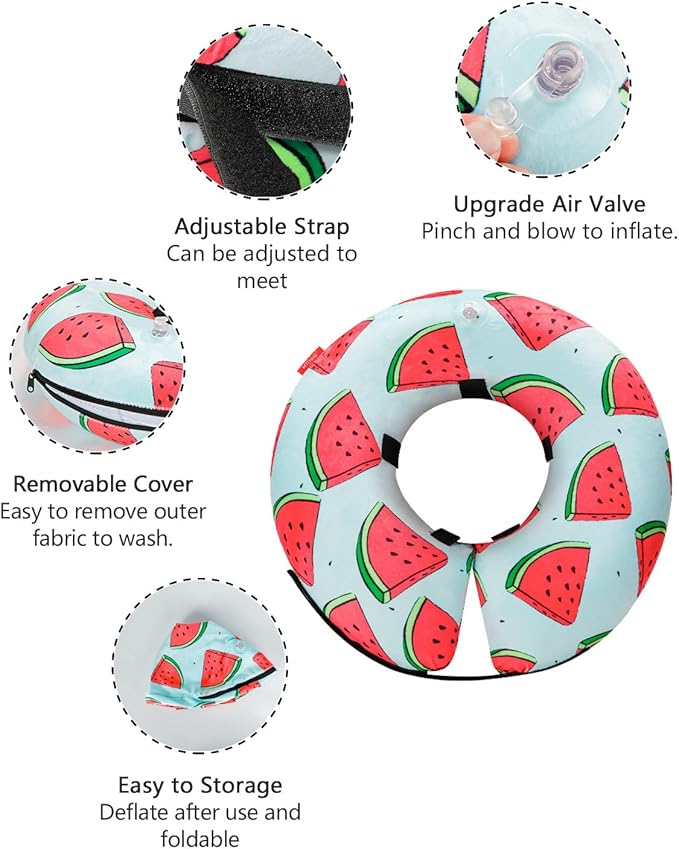 MIDOG Inflatable Dog Cone Alternative for After Surgery - Soft Protective Donut Collar Prevents Licking, Comfortable Recovery E-Collar Alternative for Small Medium Large Dogs (Watermelon,XS)