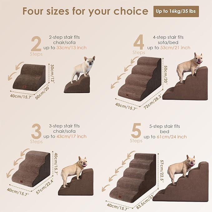EHEYCIGA Curved Dog Stairs Ramp for High Beds 19.7" H, 4-Step Dog Steps for Small Dogs and Cats, Pet Stairs for High Bed Climbing, Non-Slip Balanced Pet Step Indoor, Brown