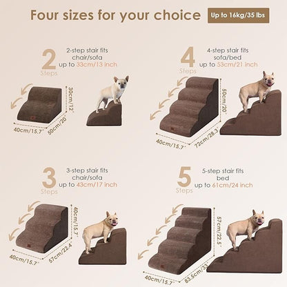 EHEYCIGA Curved Dog Stairs Ramp for High Beds 22.6" H, 5-Step Dog Steps for Small Dogs and Cats, Pet Stairs for High Bed Climbing, Non-Slip Balanced Pet Step Indoor, Brown