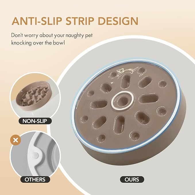 Ceramic 1.6 Cup Dog Bowl Slow Feeder, 8.2 inch Slow Pet Food Dish for Medium and Large Dog, Stop Bloat, Preventing Choking(Single Bowl, Brown Coffee)