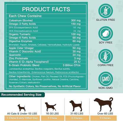 NATURE TARGET Dog Allergy Chews - Dog Allergy Relief, for Skin, Coat, Anti-Itch, Seasonal Allergies, Scratching, Pawlicking, 180 Freeze Dried Chews
