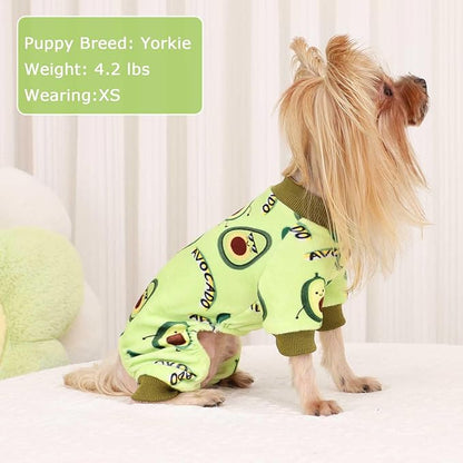 Kosiyi Dog Pajamas Small Sized Dog Girl Boy Puppy Clothes, Stretch Fleece Winter Spring Outfit, Lightweight Velvet Pet Jumpsuit, Pjs, Onesies Doggy Apparel, Avocado, XS
