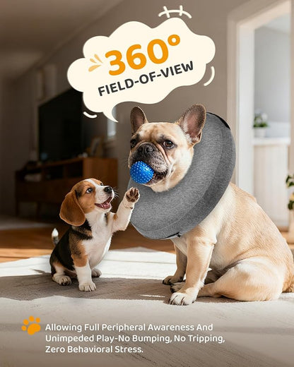 MIDOG Inflatable Dog Cone Collar – Soft Dog Cone Alternative After Surgery, Comfortable Recovery Neck Donut ECollar for Small Medium & Large Dogs and Cats to Stop Licking & Vision-Friendly (Grey,S)