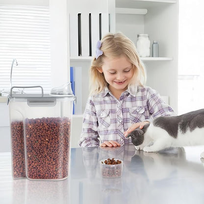 5-7Lbs Cat Dog Storage Container, Portable Pet Food Containers with Upgraded Large Spout and Cup, Small Animal Kibble Dispenser for Bird Seed, Oatmeal, Rice, Flour (1, Clear Gray, 5L)