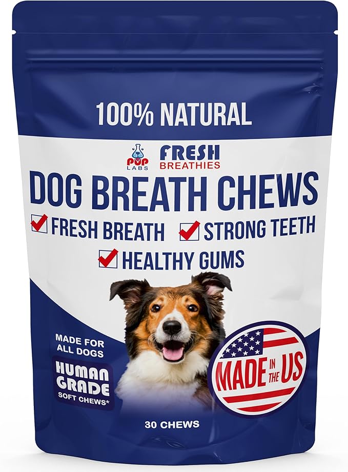Fresh Breathies, All-Natural Dental Chews for Dogs, Dog Breath Treatment That Supports Gut Health and Immune System, Dog Teeth Cleaning Chews, Dental Treats for Dogs Made in The USA, 30 Count