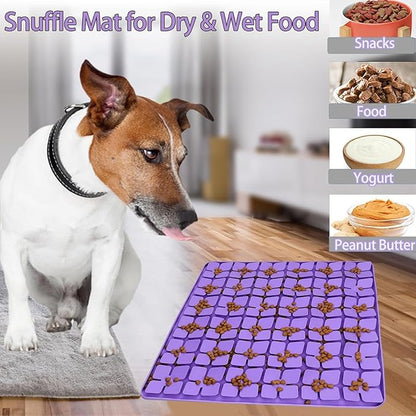 Dog Lick Mat & Snuffle Mat for Dogs – Slow Feeder Licking Mat with Suction Cups, Dog Enrichment Toys for Anxiety Relief, Training Smell & Natural Foraging, Slow Eating for Large Breed（Large Silicone）