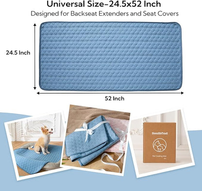 Soulbond Backseat Dog Cooling Mat for Cars - 24.5"x52" Washable Back Seat Self Cooling Pad for Cat & Puppy, QMAX>0.3, Non-Slip Cold Pet Bed Backseat Extender for Cars, SUVs, Trunks, Ocean Blue