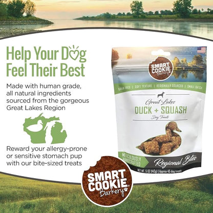 Smart Cookie All Natural Soft Dog Treats - Duck & Squash - Training Treats for Dogs with Allergies or Sensitive Stomachs - Grain Free Dog Treats, Chewy, Human-Grade, Made in USA - 5oz Bag