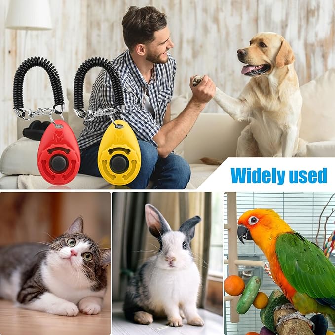 Diyife Dog Clicker for Training, 2 Pack Dog Training Clicker, Clicker Dog Training with Wrist Strap, Pet Training Clicker, Perfect for Dog Cat Puppies Behavioral Training (Red and Yellow)