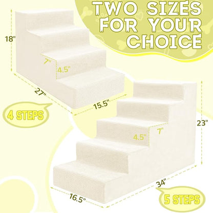 Niubya Dog Stairs for Small Dog and Cats,23”H Non-Slip Bottom Pet Steps for High Beds and Couch,High-Density Foam Pet Stairs White,5 Steps