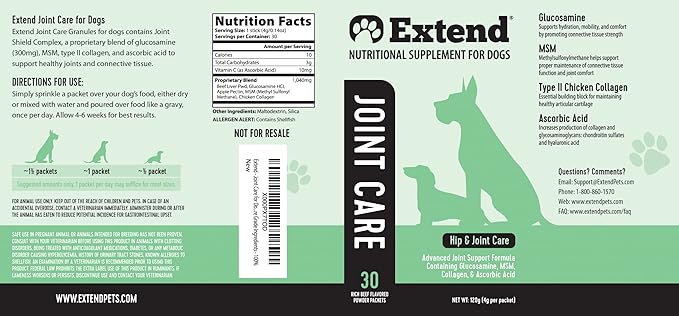 Extend Joint Care for Dogs - Hip and Joint Supplement Powder - Glucosamine for Dogs - Joint Pain Relief - MSM - Mobility & Flexibility Support - Advanced Joint Health - Made in USA