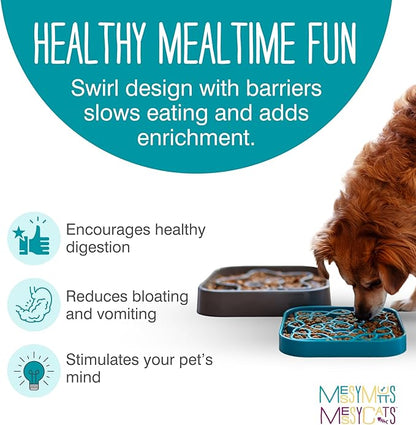 Messy Mutts Interactive Square Puzzle Feeder | Cool Grey (8 Cup) | 11' x 11' Square Slow Feeder for Dogs | Enrichment Food Dish for Slow Eating, Bloating