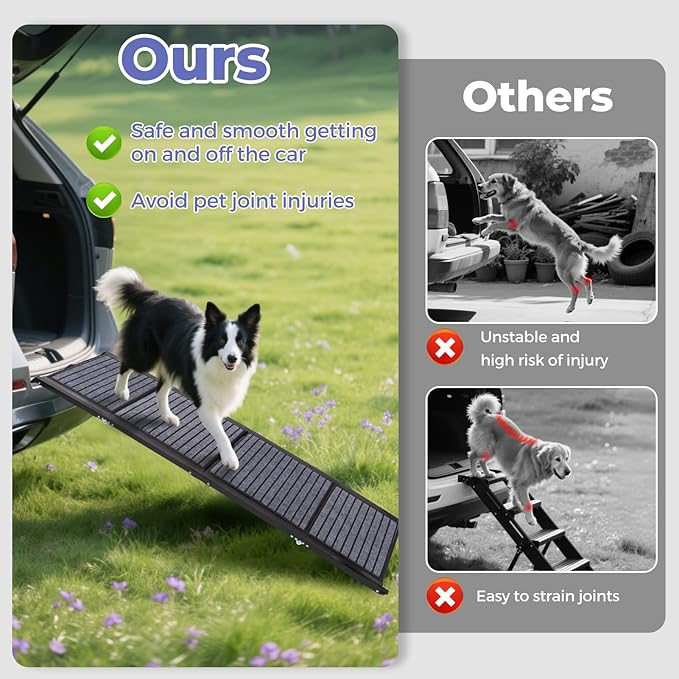 Rosvola Dog Car Ramp, Steps for Car, Portable Pet Stair Ramp with Non-Slip Surface for Car, SUV & Truck, Supports up to 150 Lbs, 600D Oxford Fabric
