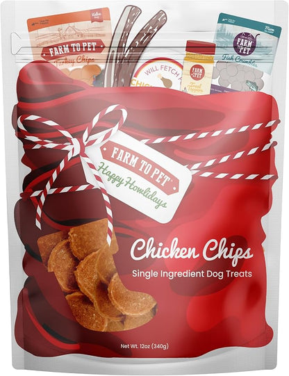 Farm To Pet Holiday Chicken Chipmas Feast Dog Training Treats - Chicken Chips, Single Ingredient, Lean, All Natural, Healthy Treats for Small, Medium, Large Dog Breeds, & Puppies, Made in USA