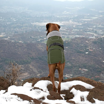 Lelepet Warm Dog Coat Reflective Fleece Vest Waterproof Dog Jacket with Adjustable Buckle Hook & Loop Windproof Cold Weather Coats for Small Medium Large Dogs, Army Green, S