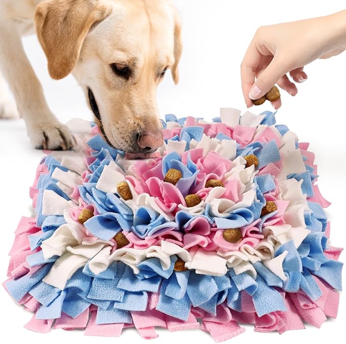 LIVEKEY Pet Snuffle Mat for Dogs, Dog Feeding Mat, Nosework Training Mats for Foraging Instinct Interactive Puzzle Toys (Pink&SkyBlue&White)