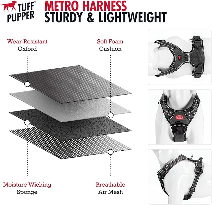 Tuff Pupper No Pull Easy Walk Dog Harness | Heavy Duty Pet Vest | Front & Back Leash Clips | Strong Safety Handle | Reflective Anti Pull Vest | Comfortable Padded Escape Proof Harness (Small, Black)