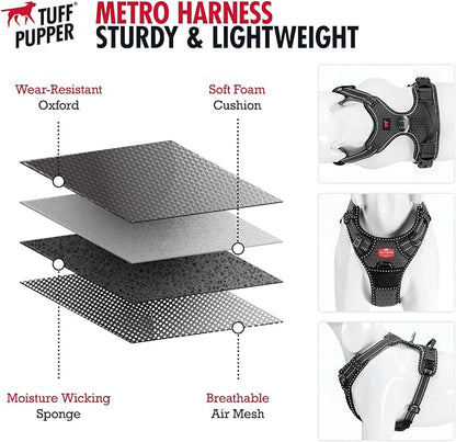 Tuff Pupper No Pull Easy Walk Dog Harness | Heavy Duty Pet Vest | Front & Back Leash Clips | Strong Safety Handle | Reflective Anti Pull Vest | Comfortable Padded Escape Proof Harness (Small, Black)