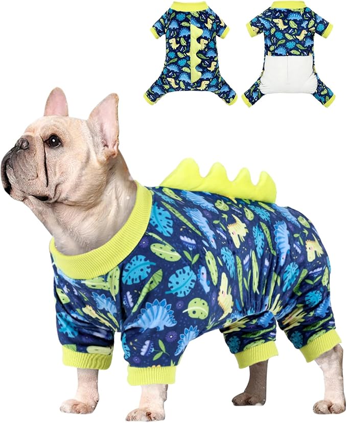 CuteBone Dinosaur Costume Dog Pajamas, Stretchy Spandex Crystal Velvet Sleepwear Coat for Small Dogs, Soft & Warm Pet Outfit Clothes for Cold Weather, Cozy Pullover Design COSP10M
