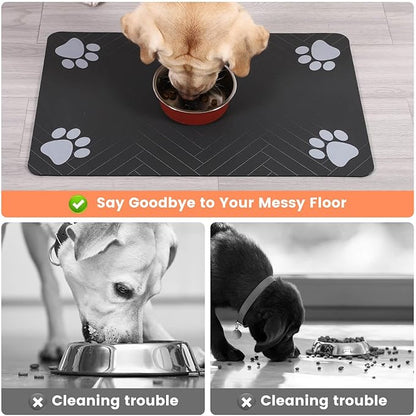 Pet Feeding Mat-Absorbent Pet Placemat for Food and Water Bowl, with Waterproof Rubber Backing, Quick Dry Water Dispenser Mat for Dog and Cat (24"x16", Christmas)