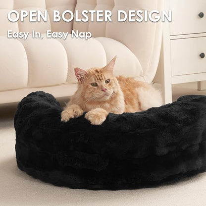 EHEYCIGA Medium Dog Bed and Large Cat Couch – Fluffy Faux Rabbit Fur Pet Sofa for Small and Medium Dogs, Washable Removable Cover, Waterproof and Non-Slip, 30 Inch, Black