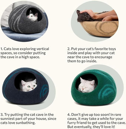 MEOWFIA Cat Cave – Premium Felt Cat Bed for Indoor Cats, Handmade 100% Merino Wool, Cat (Beige, Large)