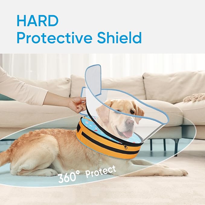 Sponge Dog Cone Collar, Dog Recovery Collar Alternative with Detachable High Clear Shield, Adjustable Soft Neck Cone for Small Medium Large Dogs, Stop Licking After Surgery ((DonutBlue,S)