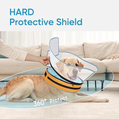 Sponge Dog Cone Collar, Dog Recovery Collar Alternative with Detachable High Clear Shield, Adjustable Soft Neck Cone for Small Medium Large Dogs, Stop Licking After Surgery ((DonutBlue,S)