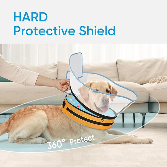 Sponge Dog Cone Collar, Dog Recovery Collar Alternative with Detachable High Clear Shield, Adjustable Soft Neck Cone for Small Medium Large Dogs, Stop Licking After Surgery ((DonutBlue,S)