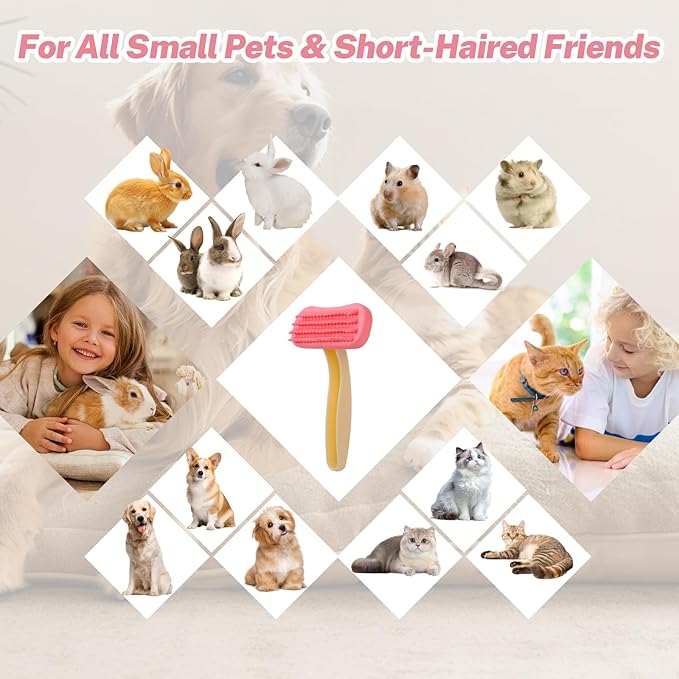 Bunny Brush, Soft Silicone Small Animal Brush, Short Hair Dog Brush - Removes Loose Fur, Detangles & Massages for Rabbits, Chinchillas, Kittens & Puppies During Shedding Season or Bath Time