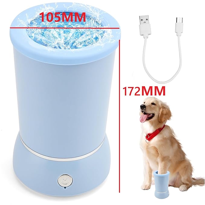 Automatic Dog Paw Cleaner, Dog Paws Washer, Rechargeable Dogs Cleaner, Portable Pet Cleanning Tool for Small to Medium Dogs, Pet Grooming Supplies for Big Cats (Blue)