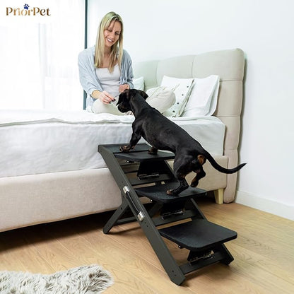 Dog Steps for Bed & Couch 2-in-1 Dog Stairs/Ramp - Height Adjustable Dog Ramp for Couch 7” - 20” - Pet Stairs, Dog Stairs for Small Dogs - Easy to Move Pet Steps with Landing Platform, Black