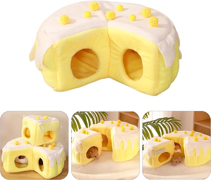ZYLARIXE Cozy Cake Hamster House - Soft Plush Hideout & Tunnel Bed for Guinea Pigs, Syrian Hamsters, and Small Animals - Adorable, Warm & Washable Hideaway for All Seasons, Perfect Cage Accessory