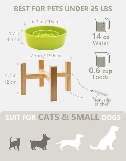 Ceramic Slow Feeder Dog Bowls Elevated, 0.6 Cup Slow Feeder for Small Dogs and Cats, Puzzle Maze Bowl, Prevents Choking, 6in, Green