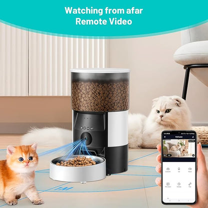 Ducksky Automatic Cat Feeder with Camera, 2.4Ghz WiFi Timed Dog Food Dispenser with APP Control, 3L Auto Dry Food Feeders for Pets with HD Video, 1-8 Meals/Day, 10s Voice Recorder (Camera and WiFi)