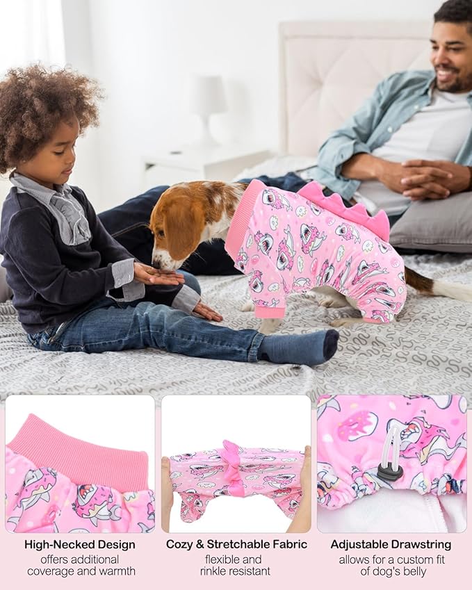 CuteBone Dinosaur Costume Dog Pajamas, Stretchy Spandex Crystal Velvet Sleepwear Coat for Small Dogs, Soft & Warm Pet Outfit Clothes for Cold Weather, Cozy Pullover Design COSP09S