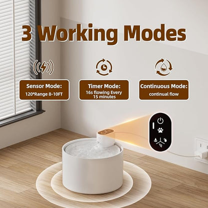 Ceramic Cat Water Fountain,Cat Water Fountain Cordless Sensor Automatic with Ultra-Quiet Pump for Cats, Dogs, Multiple Pets