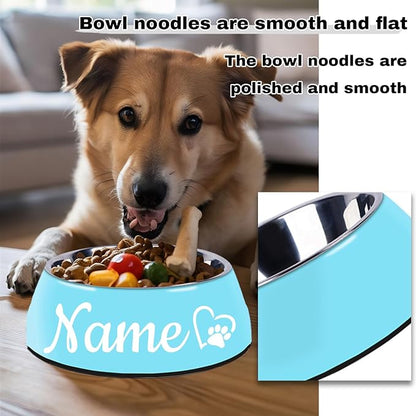 Personalized Stainless Steel Dog & Cat Food/Water Bowls – Custom Pet Name, Non-Slip, Easy Clean Feeding Dishes with Separate Plates(Blue)