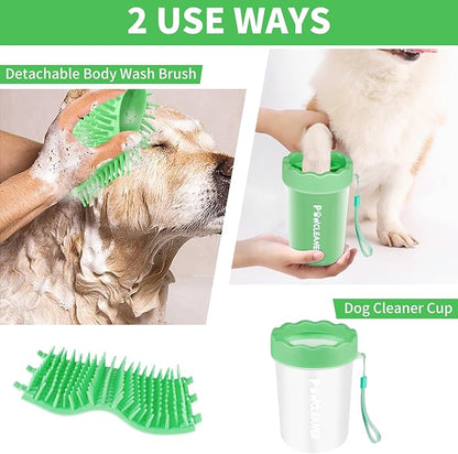 Professional 7 in 1 Dog Paw Cleaner for Dogs - Includes 1 Portable Paw Washer, 1 Bath Brush, 2 Dog Toothbrushes and 3 Absorbent Towels Note: Fits Paws 1.5 to 2.5 Inches Wide (Medium, Light Green)