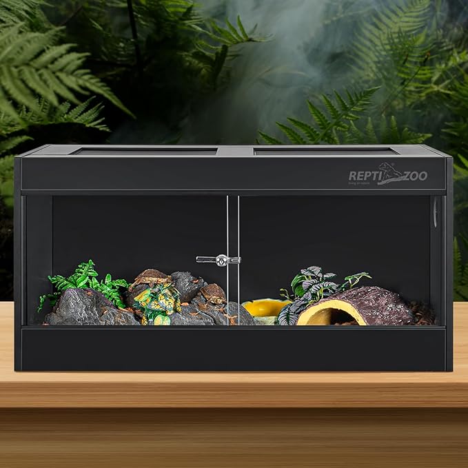 REPTI ZOO 50 Gallon PVC Reptile Enclosure, 36x18x18 inch Reptile Tank for Ball Python Bearded Dragon Snake Gecko, Reptile Terrarium Lounge Habitat with Glass Sliding Door & Top Screen Ventilation