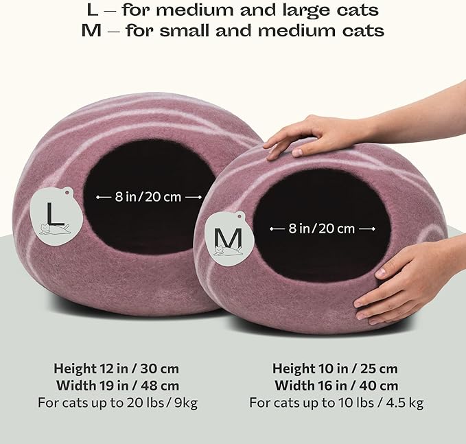 MEOWFIA Cat Cave – Premium Felt Cat Bed for Indoor Cats, Handmade 100% Merino Wool, Cat (Gold Rose, Large)