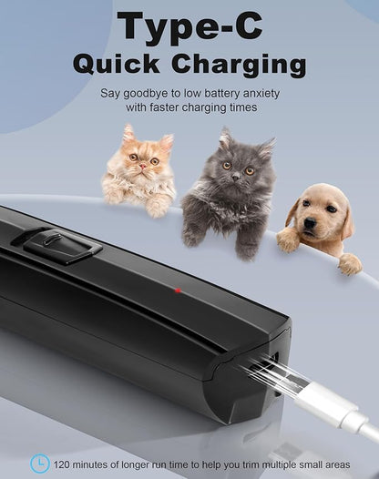 Dog Paw Trimmer for Grooming, Cordless Rechargeable Dog Clippers with Widened Blade, Low Noise Electric Cat Precision Shaver for Small Pet's Hair Around Eyes, Faces, Ears, Paws, Rump(Black)