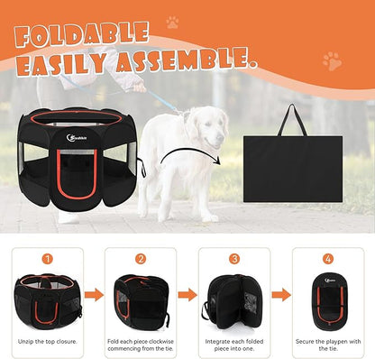 Black Dog Cat Playpen, Puppy Pet Playpen Indoor for Small Dog Crate Tent Cage Outdoor, Portable Pop Up Dogs Enclosure Kennel with Carrying Case for Dogs/Cats/Rabbits