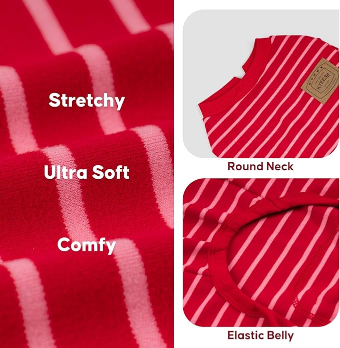 KYEESE Dog Pajamas, Striped Pet PJS Velvet Fleece Doggie Jammies, 4 Legs Outfit Soft Dog Pajamas, Cozy Pet Clothes Onesie, Comfortable PJS for Large Dogs,Red Striped,XXX-Large