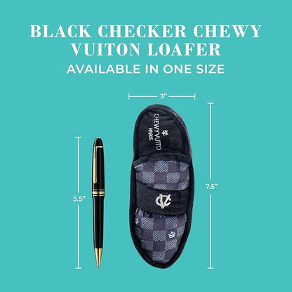 Haute Diggity Dog Black Checker Chewy Vuiton Loafer, Plush Designer Dog Toys with Interactive Squeaker, Stimulating Pet Enrichment, Machine-Washable & Safe Materials for All Breeds, One Size