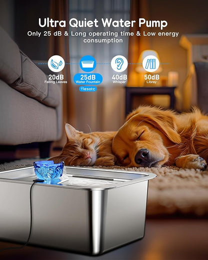 Large Dog Water Fountain Dispenser - 3 Gallon Stainless Steel Pet Water Fountain with 4 Filters for Large Dogs, Automatic Big Dog Water Bowl Dispenser Drinking for Multi-pet, Easy to Clean, Quiet Pump