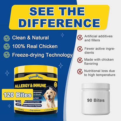Dog Allergy Relief Chews, Itch Relief for Dogs, Colostrum, Probiotics for Dogs Support Immunity, Omega 3, Honey for Dry & Itchy Skin Relief, Seasonal Allergy, Pawlicking, Hot Spot Treatment, 120 Bites