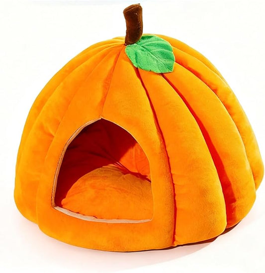 Pumpkin Cat Bed Halloween Pet Bed, Cute Pumpkin Shaped Cat Sleeping Tent Cave House with Removable Washable Cushion Non-Slip Bottom for Kitten Small Dogs (Orange,Within 8.8lb)