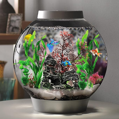 PietyPet Fish Tank Decorations Plants with Resin Cave Rock View, 9pcs Aquarium Decorations Plants Plastic,Fish Tank Accessories, Fish Cave and Hideout Ornaments, Aquarium Decor